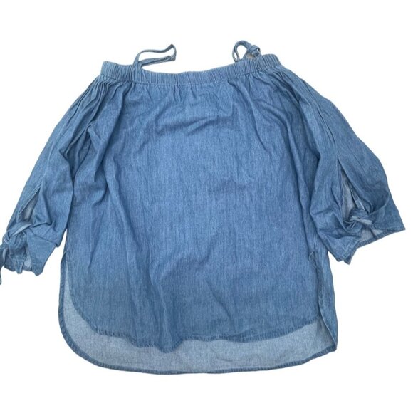 Seven sisters off shoulder mid sleeve shirt blue high low elastic large READ NEW - Picture 1 of 8